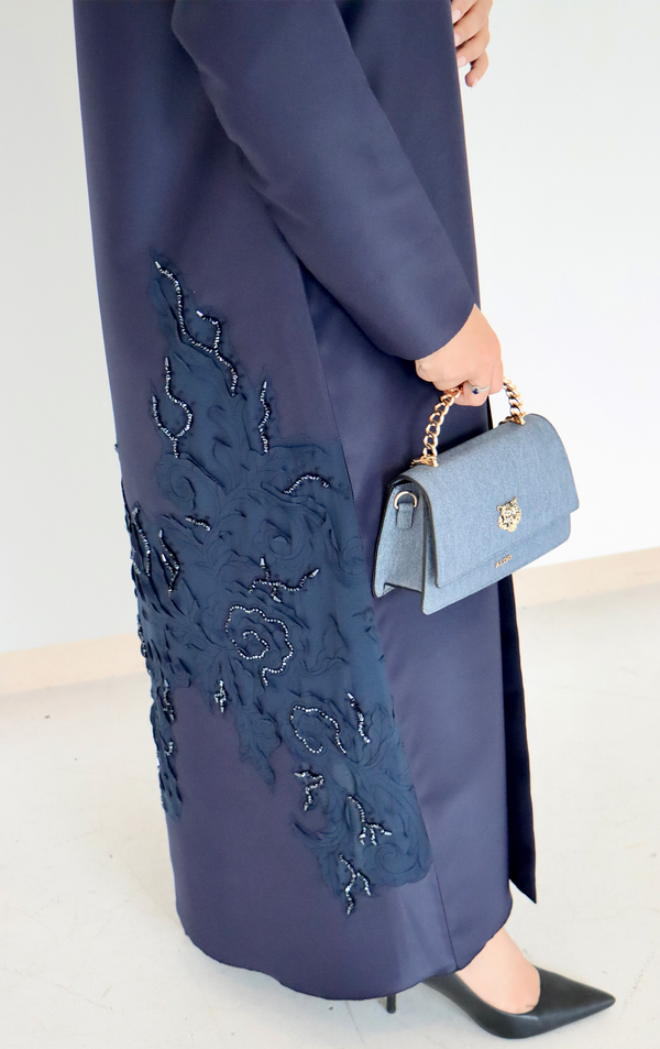 Elegant Navy Blue Embroidered Abaya