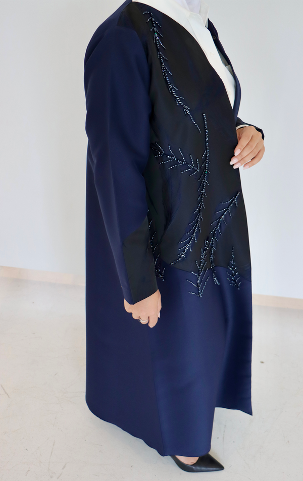 Navy Blue Embellished Layered Abaya