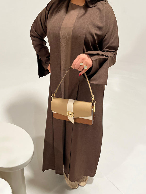 Brown Open-Front Abaya with Flared Sleeves