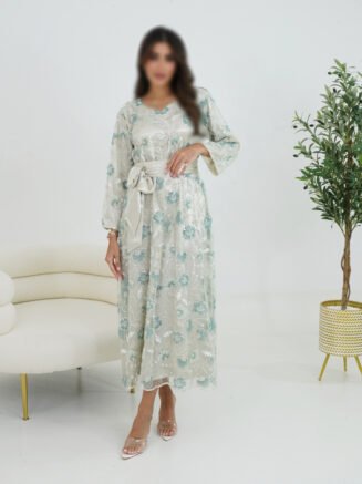 Mint Green Dress with Embroidered Floral Detailing