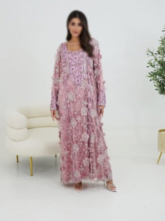 Pink Embroidered Mukhawar with 3D Floral Detailing