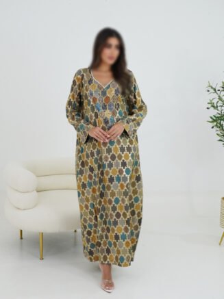 Gold & Teal Patterned Mukhawar with Beaded Neckline