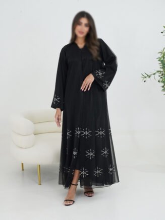 Black Abaya with Silver Embroidered Details