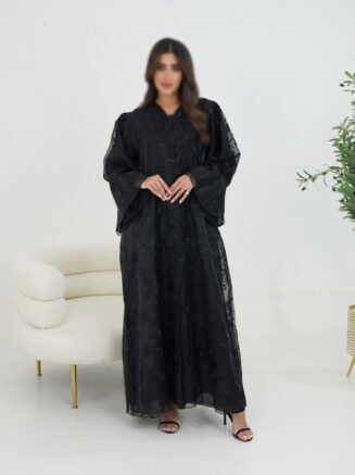Black Textured Abaya with Flowing Silhouette