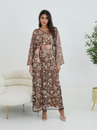 Chocolate Brown Mukhawar with Silver Embroidery & Satin Belt